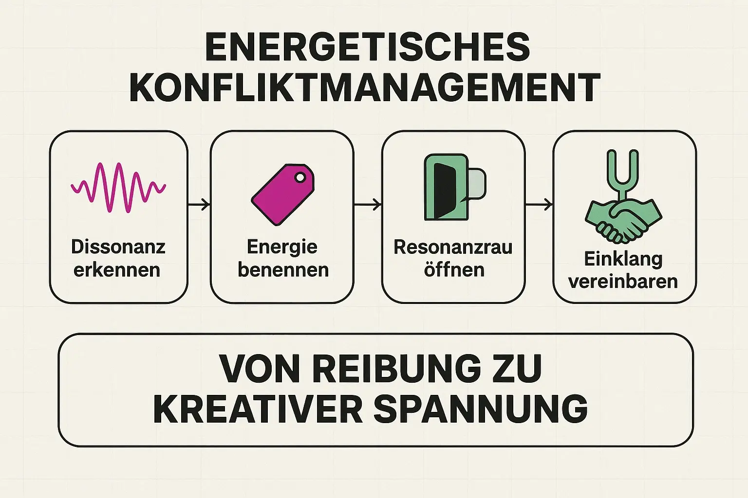 Im Abschnitt „Energetisches Konfliktmanagement“ als Prozesslandkarte: Leser evaluieren, ob sie Konflikte systematisch „tunen“ können.