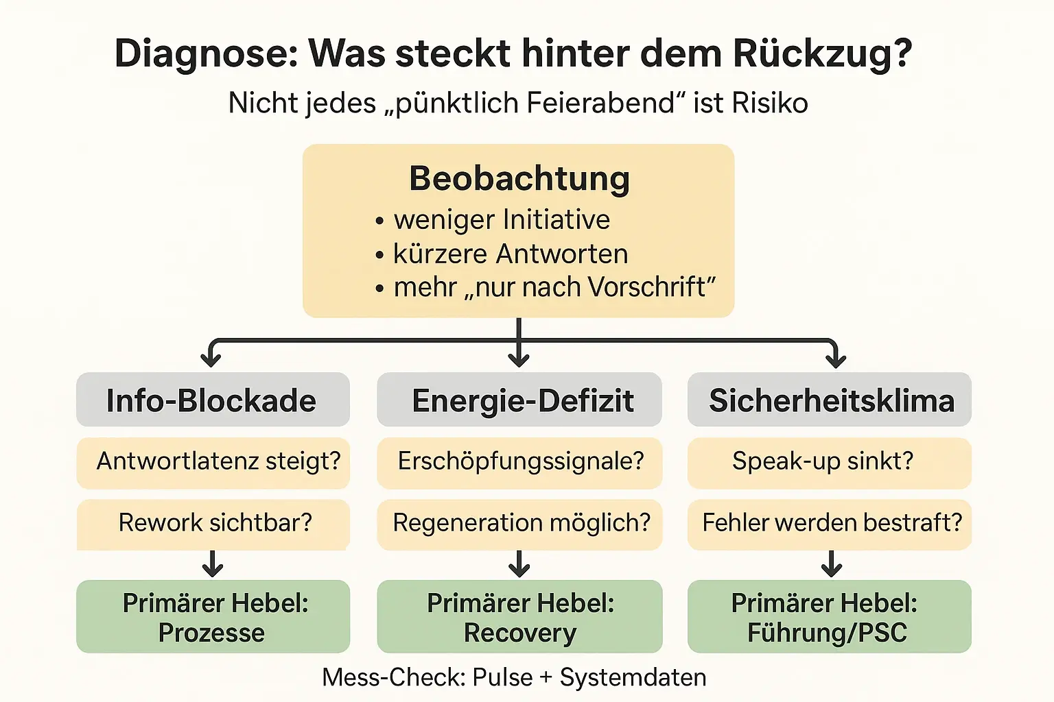 Nach den Sub-Silos als MOFU-Kern: „Wenn du X siehst, prüfe Y“ zur Ursachen-Zuordnung und Risikoabschätzung.